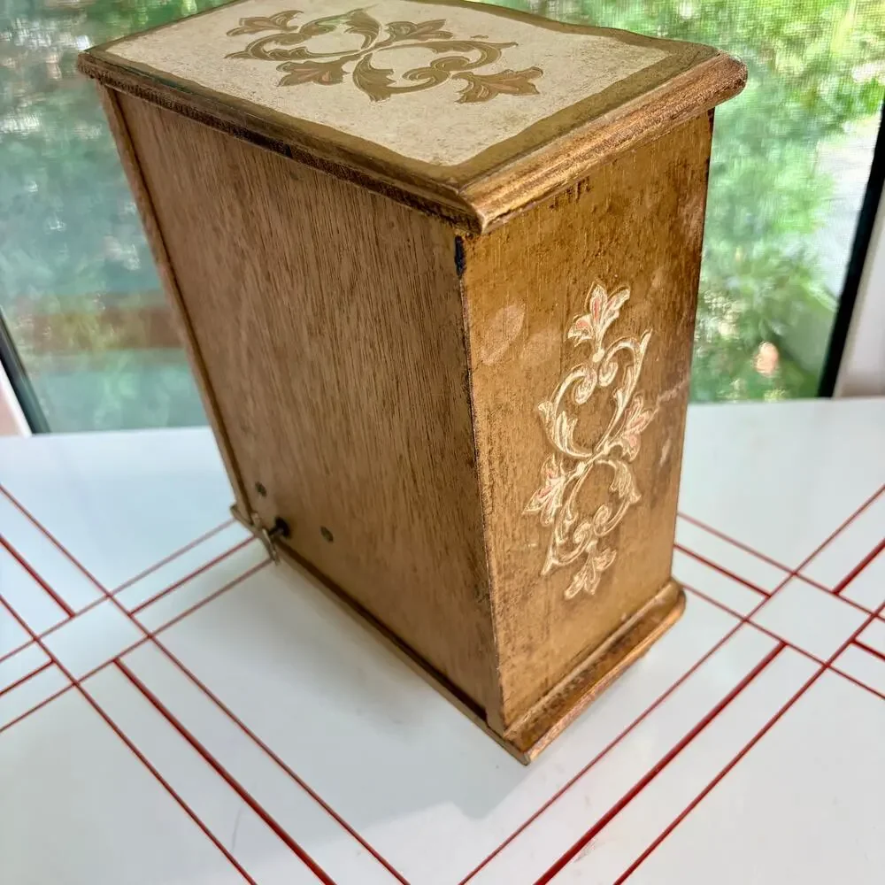 Vintage Mele Japan 4 Drawer Musical Jewelry Box Florentine Gold Red Velvet